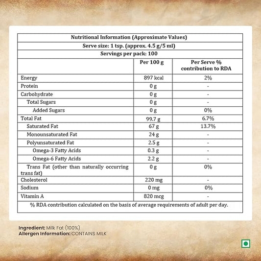 Dabur A2 Cow Ghee - 500ml | Rich in Vitamin A & Antioxidant properties | Made with Bilona method | Helps balance Vata & Pitta Dosha | Crafted using milk from A2 desi cows | 100% pure