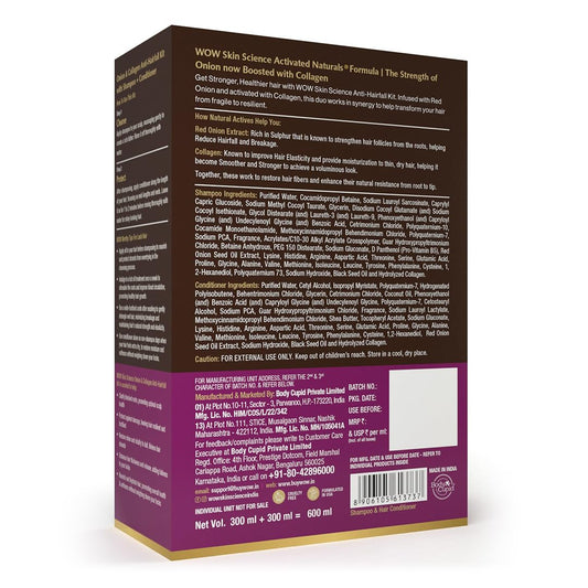Wow Skin Science Onion Oil Shampoo & Conditioner Kit With Black Seed & Pro-Vitamin B5 (Shampoo + Conditioner), 600 Ml