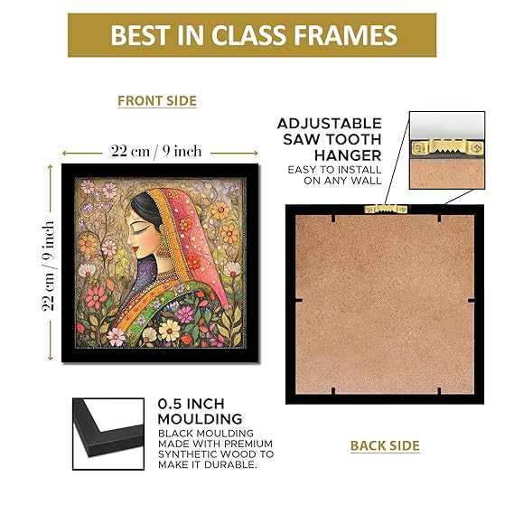 Madhubani Art Framed Painting For Home, Living Room, Hall | Traditional Rajasthani Pichwai Art Paitnings With Frame For Home Decor (Set Of 4)