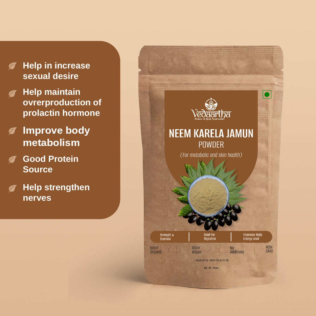 Vedaartha Neem, Karela & Jamun Powder – Organic Herbal Blend for Blood Sugar Support & Wellness – 100% Natural Ayurvedic Supplement