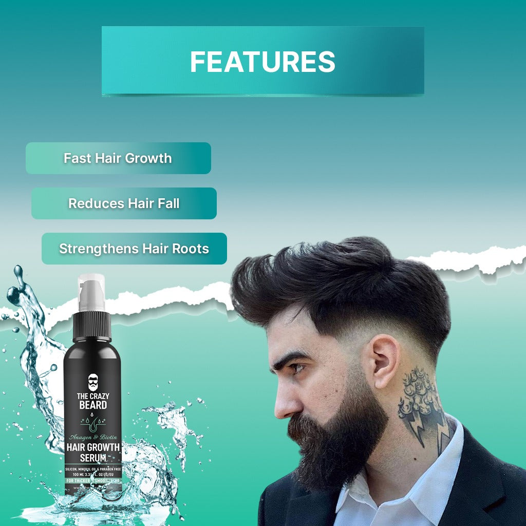 The Crazy Beard Hair Growth Serum – Strengthening & Nourishing Hair Serum for Thicker-Looking Hair 100ml– Lightweight Daily Use Formula