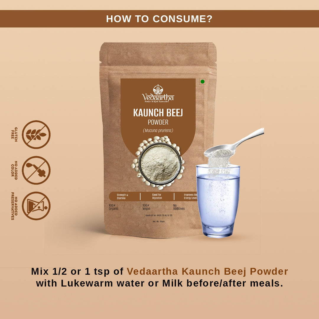 Vedaartha Kauch Beej Powder – Organic Kapikacchu (Mucuna Pruriens) Seed Powder for Energy, Vitality & Men’s Wellness – 100% Natural Ayurvedic Supplement