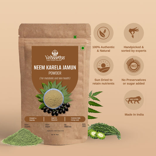Vedaartha Neem, Karela & Jamun Powder – Organic Herbal Blend for Blood Sugar Support & Wellness – 100% Natural Ayurvedic Supplement