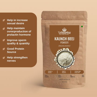 Vedaartha Kauch Beej Powder – Organic Kapikacchu (Mucuna Pruriens) Seed Powder for Energy, Vitality & Men’s Wellness – 100% Natural Ayurvedic Supplement