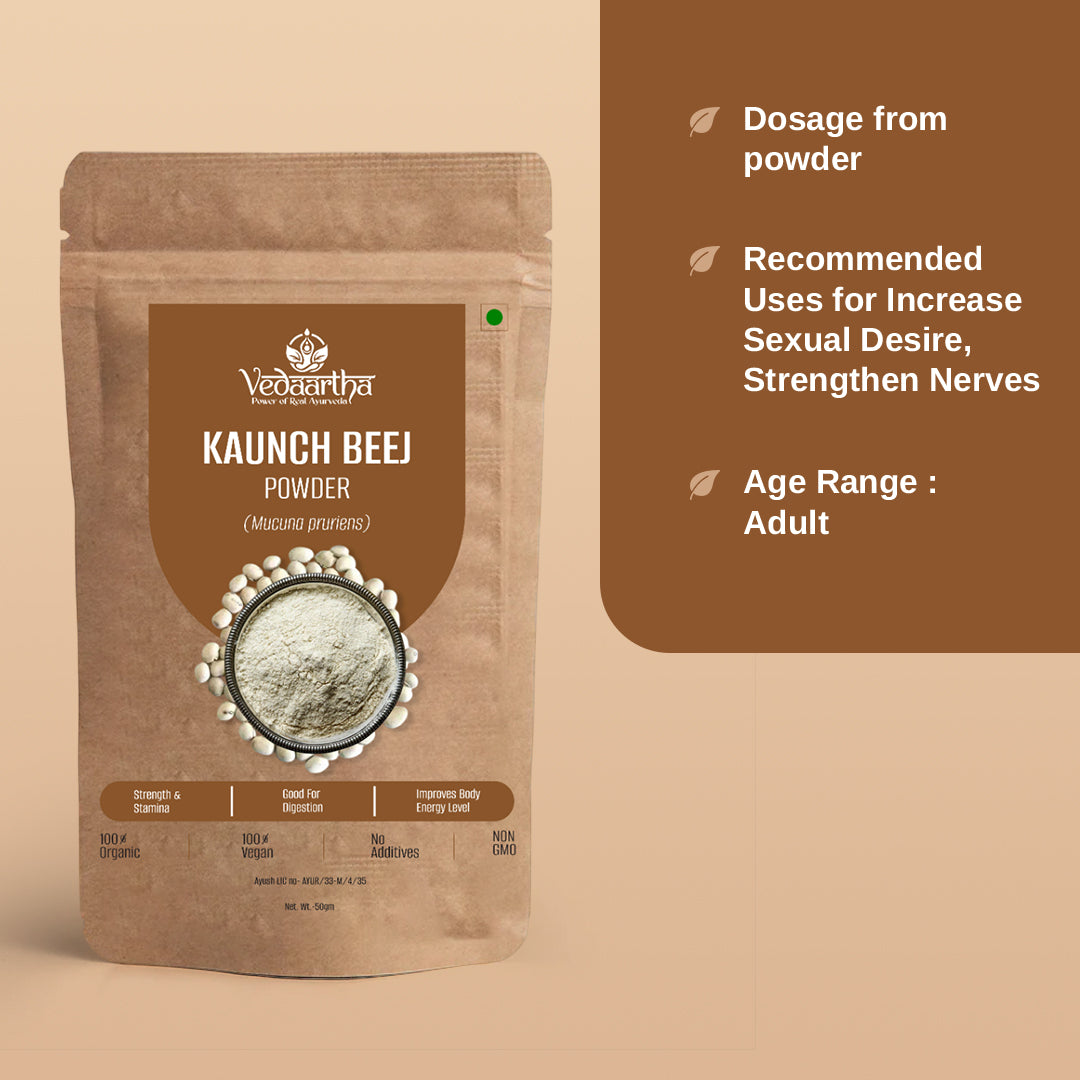 Vedaartha Kauch Beej Powder – Organic Kapikacchu (Mucuna Pruriens) Seed Powder for Energy, Vitality & Men’s Wellness – 100% Natural Ayurvedic Supplement