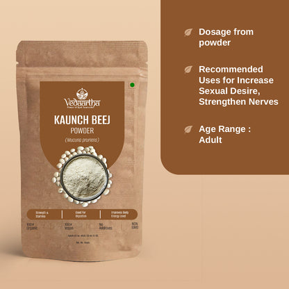 Vedaartha Kauch Beej Powder – Organic Kapikacchu (Mucuna Pruriens) Seed Powder for Energy, Vitality & Men’s Wellness – 100% Natural Ayurvedic Supplement