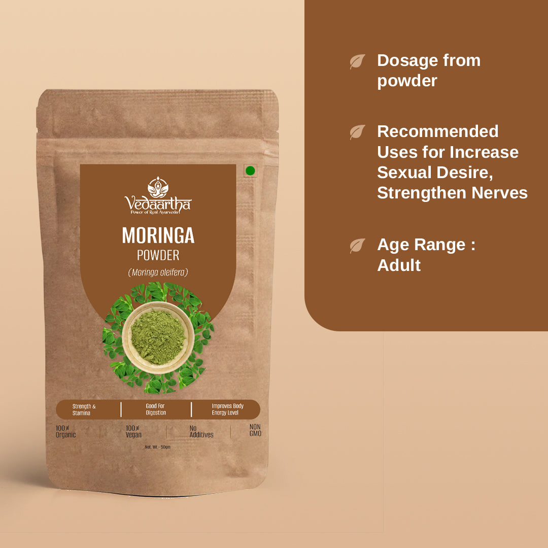 Vedaartha Moringa Powder – Organic Moringa Leaf Powder for Energy, Immunity & Wellness – 100% Natural Ayurvedic Herbal Supplement