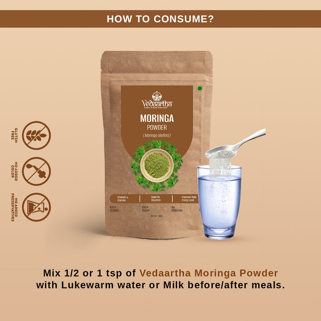 Vedaartha Moringa Powder – Organic Moringa Leaf Powder for Energy, Immunity & Wellness – 100% Natural Ayurvedic Herbal Supplement