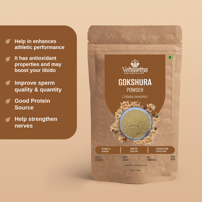 Vedaartha Gokshura Powder – Organic Gokshura Root Powder for Vitality, Strength & Wellness – 100% Natural Ayurvedic Herbal Supplement