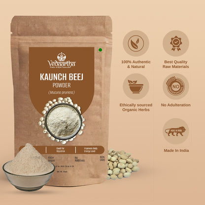 Vedaartha Kauch Beej Powder – Organic Kapikacchu (Mucuna Pruriens) Seed Powder for Energy, Vitality & Men’s Wellness – 100% Natural Ayurvedic Supplement