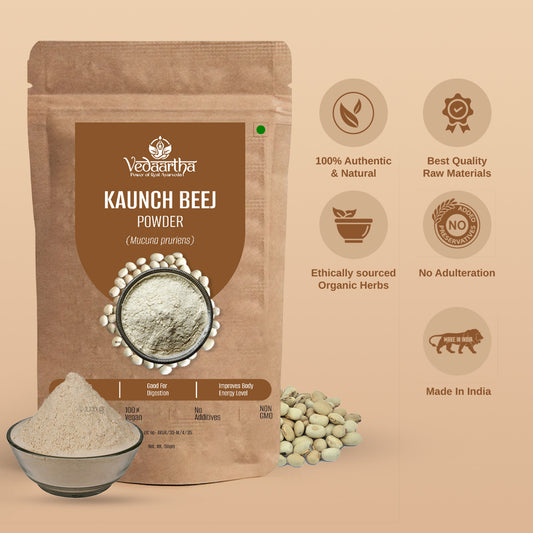 Vedaartha Kauch Beej Powder – Organic Kapikacchu (Mucuna Pruriens) Seed Powder for Energy, Vitality & Men’s Wellness – 100% Natural Ayurvedic Supplement