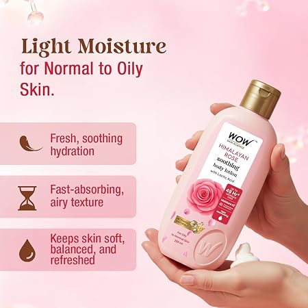 WOW Skin Science Himalayan Rose Soothing Body Lotion with Lactic Acid | 48HR Moisture Lock with Moisture IQ™ Tech | Light Hydration & Smooth Finish | Paraben-Free, Activated Naturals™ | 400 ml