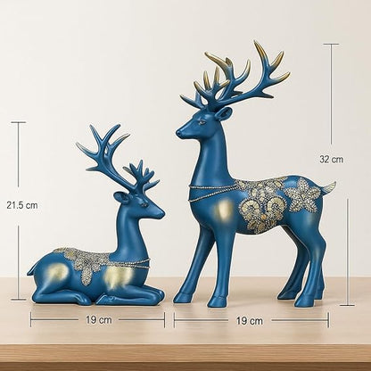 Xtore Creative Resin Golden Reindeer Sculptures | Beautiful Home Decor | Lifts up Energy of Your Room - (Pack of 2, Blue)