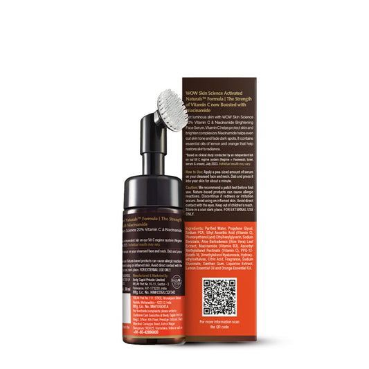 WOW Skin Science Brightening Vitamin C & Niacinamide Foaming Face Wash | For Brighter Glow | Built-in Brush for Deep Cleansing | Brightens & Evens Out Skin Tone | Face Wash for Women & Men | 150ml