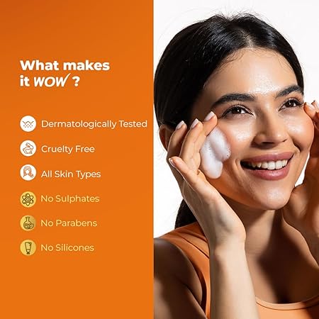 WOW Skin Science Brightening Vitamin C & Niacinamide Foaming Face Wash | For Brighter Glow | Built-in Brush for Deep Cleansing | Brightens & Evens Out Skin Tone | Face Wash for Women & Men | 150ml