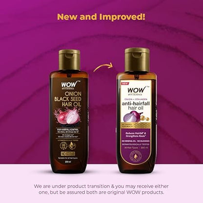 WOW Onion Black Seed Hair Oil - Controls Hair Fall - No Mineral Oil & Silicones - 200mL
