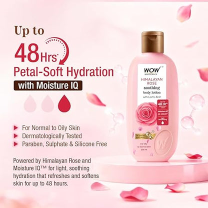 WOW Skin Science Himalayan Rose Soothing Body Lotion with Lactic Acid | 48HR Moisture Lock with Moisture IQ™ Tech | Light Hydration & Smooth Finish | Paraben-Free, Activated Naturals™ | 400 ml