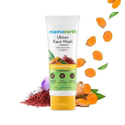 Mamaearth Ubtan Natural Face Wash with Turmeric & Saffron for Tan Removal and Skin Brightening 100 ml (Pack of 2)