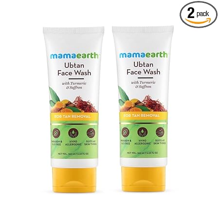 Mamaearth Ubtan Natural Face Wash with Turmeric & Saffron for Tan Removal and Skin Brightening 100 ml (Pack of 2)