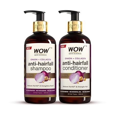 Wow Skin Science Onion Oil Shampoo & Conditioner Kit With Black Seed & Pro-Vitamin B5 (Shampoo + Conditioner), 600 Ml