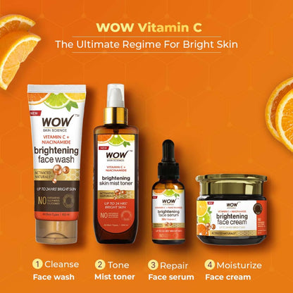 WOW Skin Science Brightening Vitamin C & Niacinamide Foaming Face Wash | For Brighter Glow | Built-in Brush for Deep Cleansing | Brightens & Evens Out Skin Tone | Face Wash for Women & Men | 150ml