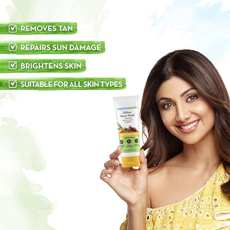 Mamaearth Ubtan Natural Face Wash with Turmeric & Saffron for Tan Removal and Skin Brightening 100 ml (Pack of 2)