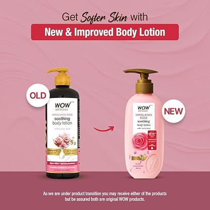 WOW Skin Science Himalayan Rose Soothing Body Lotion with Lactic Acid | 48HR Moisture Lock with Moisture IQ™ Tech | Light Hydration & Smooth Finish | Paraben-Free, Activated Naturals™ | 400 ml