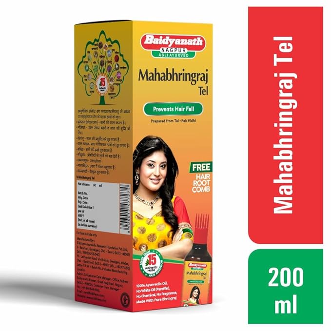 Baidyanath Asli Ayurved Maha Bhringraj Hair Oil - 200 ml | Mahabhringraj Tel | 100% Ayurvedic Oil with Free Hair Root Comb