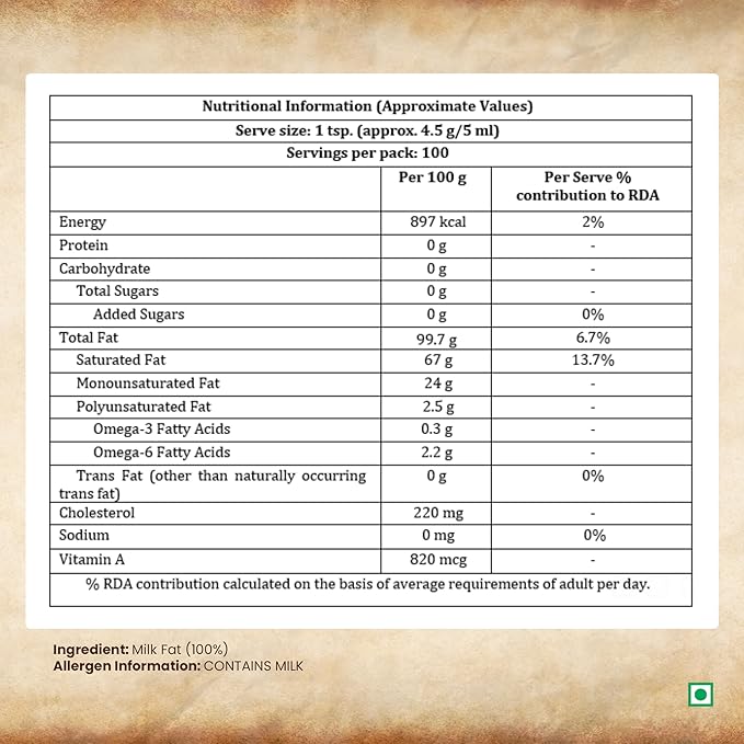 Dabur A2 Cow Ghee - 500ml | Rich in Vitamin A & Antioxidant properties | Made with Bilona method | Helps balance Vata & Pitta Dosha | Crafted using milk from A2 desi cows | 100% pure