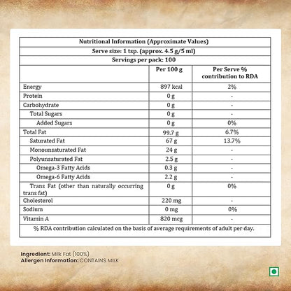 Dabur A2 Cow Ghee - 500ml | Rich in Vitamin A & Antioxidant properties | Made with Bilona method | Helps balance Vata & Pitta Dosha | Crafted using milk from A2 desi cows | 100% pure