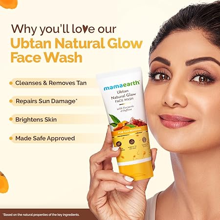 Mamaearth Ubtan Natural Glow Face Wash with Turmeric & Saffron for Tan Removal – 200 ml | Removes Tan | Brightens Skin
