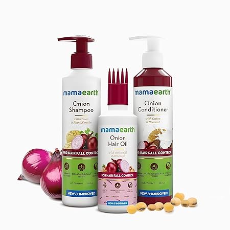 Mamaearth Anti-Hair Fall Spa Kit | Onion Shampoo 250 ml + Conditioner 250 ml + Hair Oil 150 ml | Boosts Growth | Reduces Hair Fall | Softens Hair