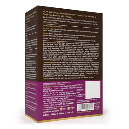 Wow Skin Science Onion Oil Shampoo & Conditioner Kit With Black Seed & Pro-Vitamin B5 (Shampoo + Conditioner), 600 Ml