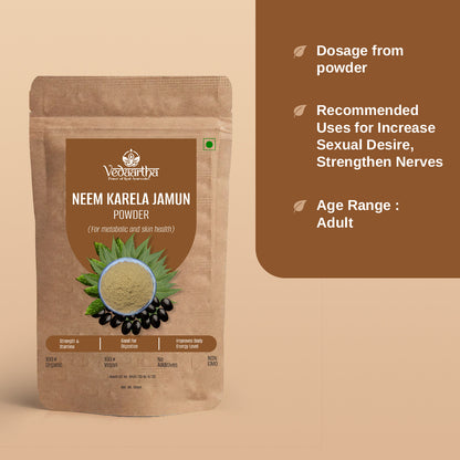 Vedaartha Neem, Karela & Jamun Powder – Organic Herbal Blend for Blood Sugar Support & Wellness – 100% Natural Ayurvedic Supplement