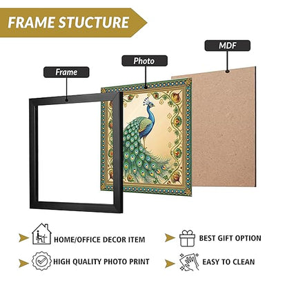 Madhubani Art Framed Painting For Home, Living Room, Hall | Traditional Rajasthani Pichwai Art Paitnings With Frame For Home Decor (Set Of 4)