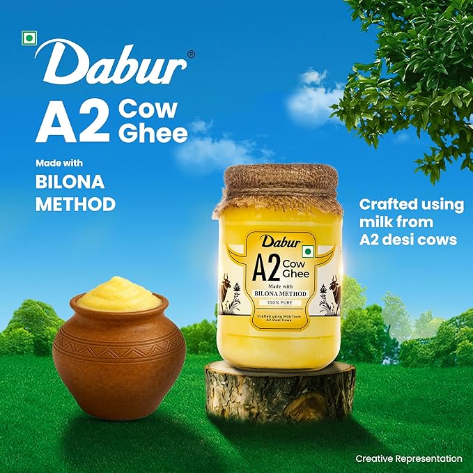 Dabur A2 Cow Ghee - 500ml | Rich in Vitamin A & Antioxidant properties | Made with Bilona method | Helps balance Vata & Pitta Dosha | Crafted using milk from A2 desi cows | 100% pure