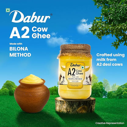 Dabur A2 Cow Ghee - 500ml | Rich in Vitamin A & Antioxidant properties | Made with Bilona method | Helps balance Vata & Pitta Dosha | Crafted using milk from A2 desi cows | 100% pure