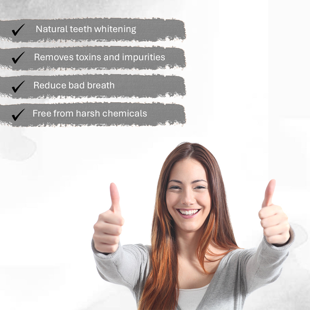 Oneway Happiness Activated Charcoal Teeth Whitening Powder with Stain Removal Formula 100gm | BUY 1 GET 1 FREE |