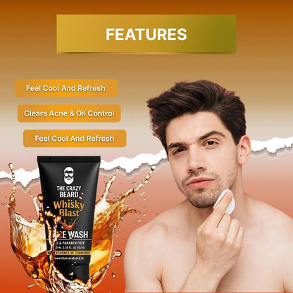 The Crazy Beard Whisky Face Wash – Deep Cleansing & Oil Control Face Wash for Men 100ml – Refreshing Daily Facial Cleanser