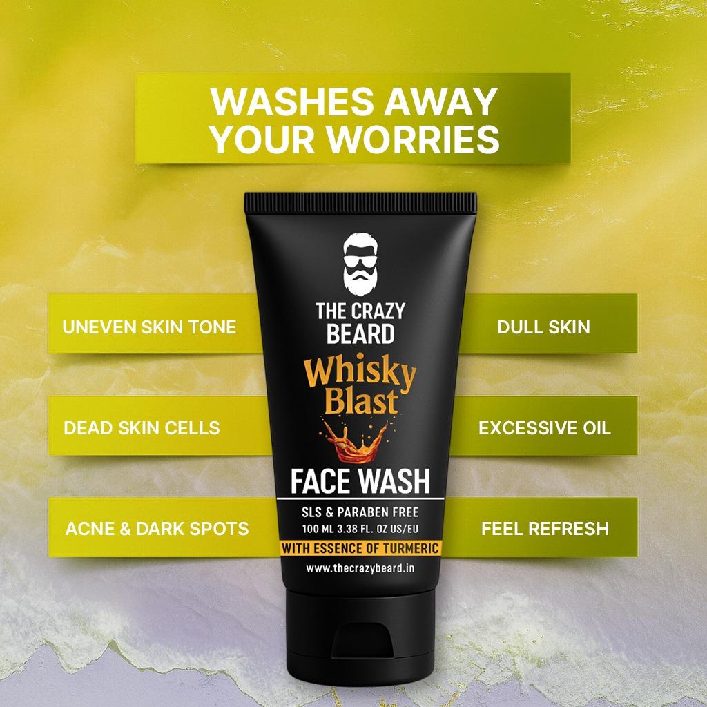 The Crazy Beard Whisky Face Wash – Deep Cleansing & Oil Control Face Wash for Men 100ml – Refreshing Daily Facial Cleanser