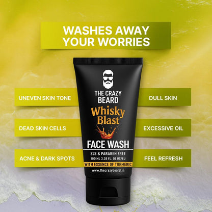 The Crazy Beard Whisky Face Wash – Deep Cleansing & Oil Control Face Wash for Men 100ml – Refreshing Daily Facial Cleanser