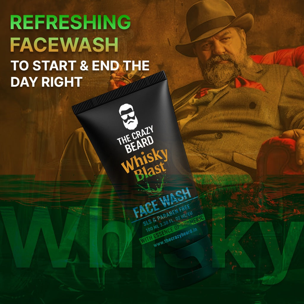 The Crazy Beard Whisky Face Wash – Deep Cleansing & Oil Control Face Wash for Men 100ml – Refreshing Daily Facial Cleanser