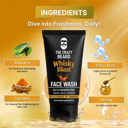 The Crazy Beard Whisky Face Wash – Deep Cleansing & Oil Control Face Wash for Men 100ml – Refreshing Daily Facial Cleanser