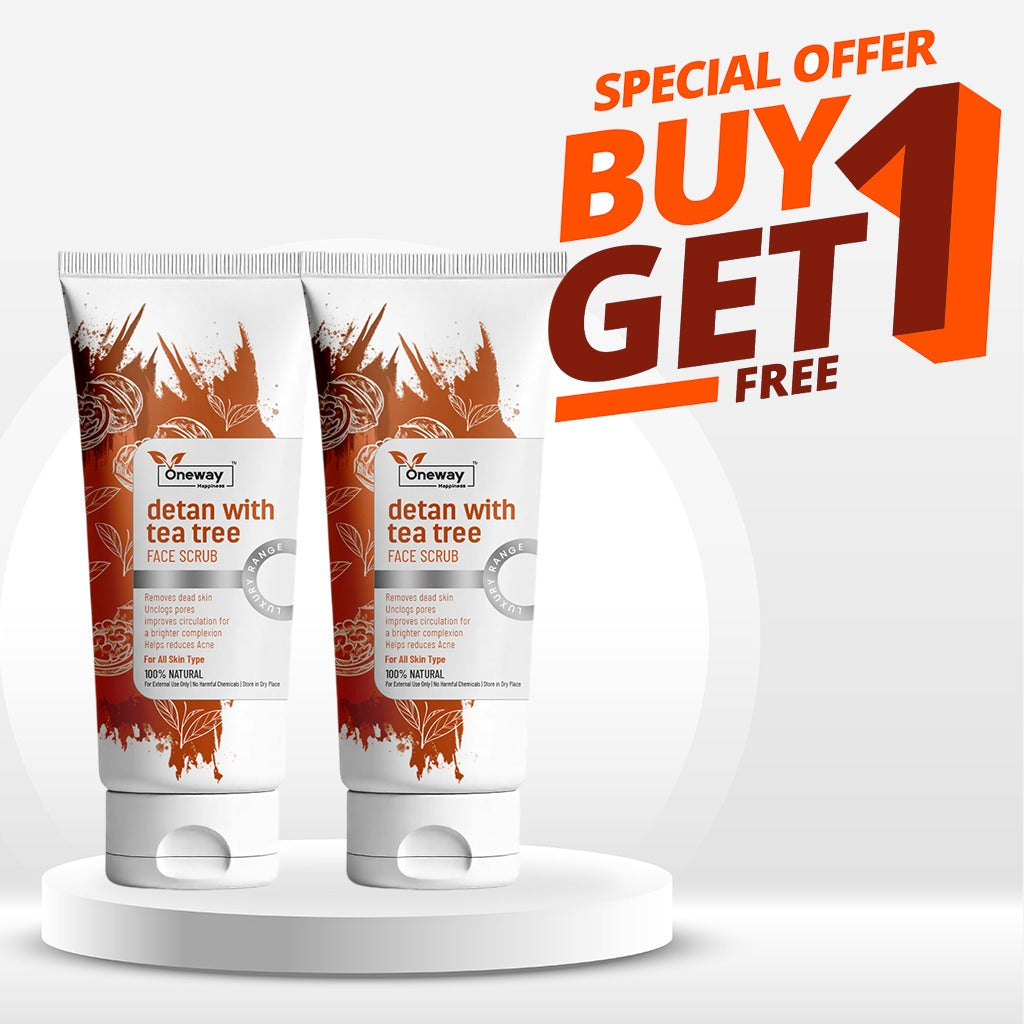 Oneway Happiness Detan Face Scrub with Tea Tree & Turmeric for Removing Tanning and Dullness 100GM | BUY 1 GET 1 FREE |