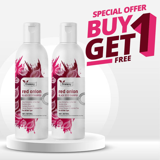 Oneway Happiness Red Onion Shampoo with Vitamin E & Rich Almond oil for Hair fall control and Hair growth | BUY 1 GET 1 FREE |