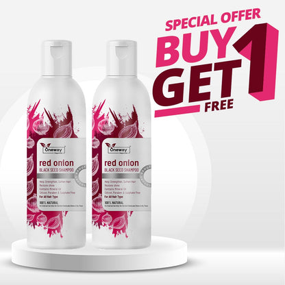 Oneway Happiness Red Onion Shampoo with Vitamin E & Rich Almond oil for Hair fall control and Hair growth | BUY 1 GET 1 FREE |