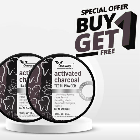 Oneway Happiness Activated Charcoal Teeth Whitening Powder with Stain Removal Formula 100gm | BUY 1 GET 1 FREE |