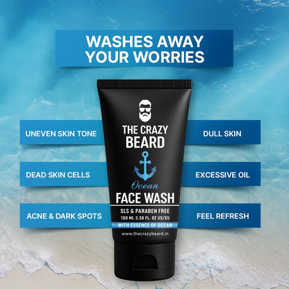The Crazy Beard Ocean Face Wash – Refreshing Deep Cleansing Face Wash for Men 100ML – Hydrating & Oil Control Formula