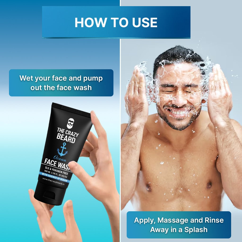 The Crazy Beard Ocean Face Wash – Refreshing Deep Cleansing Face Wash for Men 100ML – Hydrating & Oil Control Formula