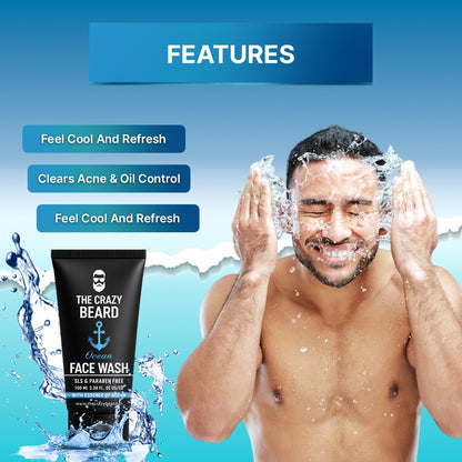 The Crazy Beard Ocean Face Wash – Refreshing Deep Cleansing Face Wash for Men 100ML – Hydrating & Oil Control Formula